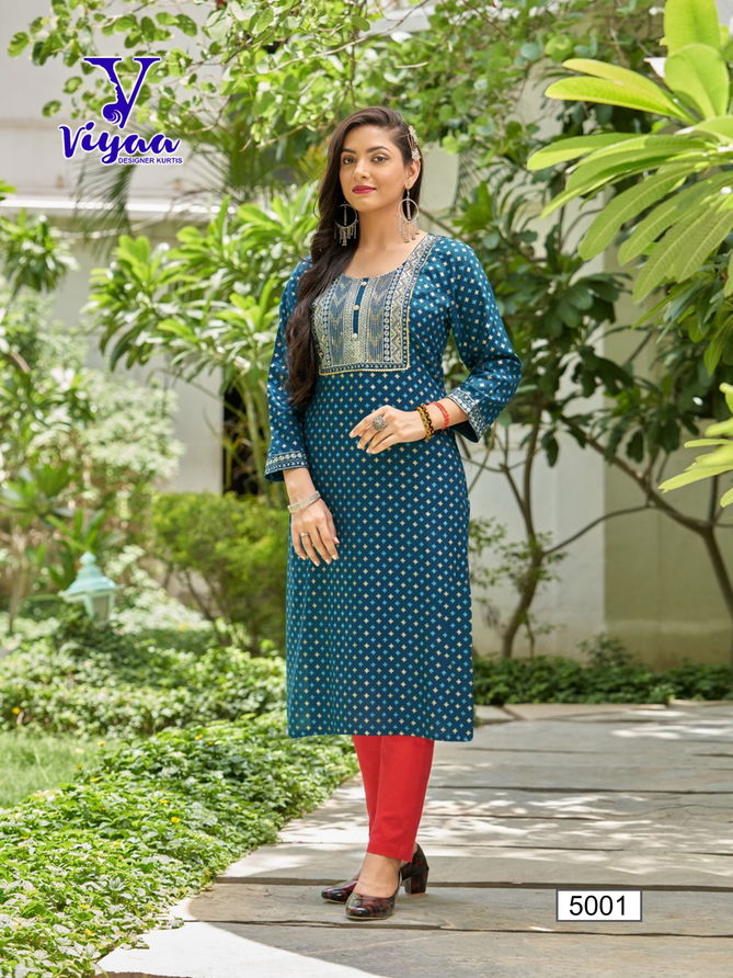 Poshak V5 By Viyaa Rayon Gold Print Kurtis Catalog